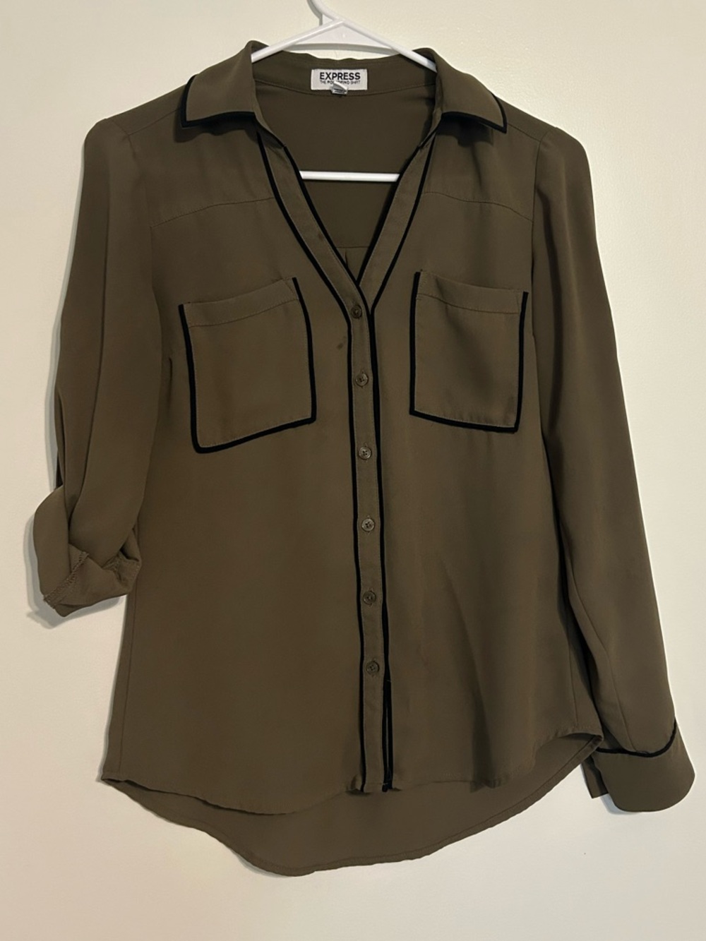 Express Portofino Shirt Slim Fit XS Olive Green with Black